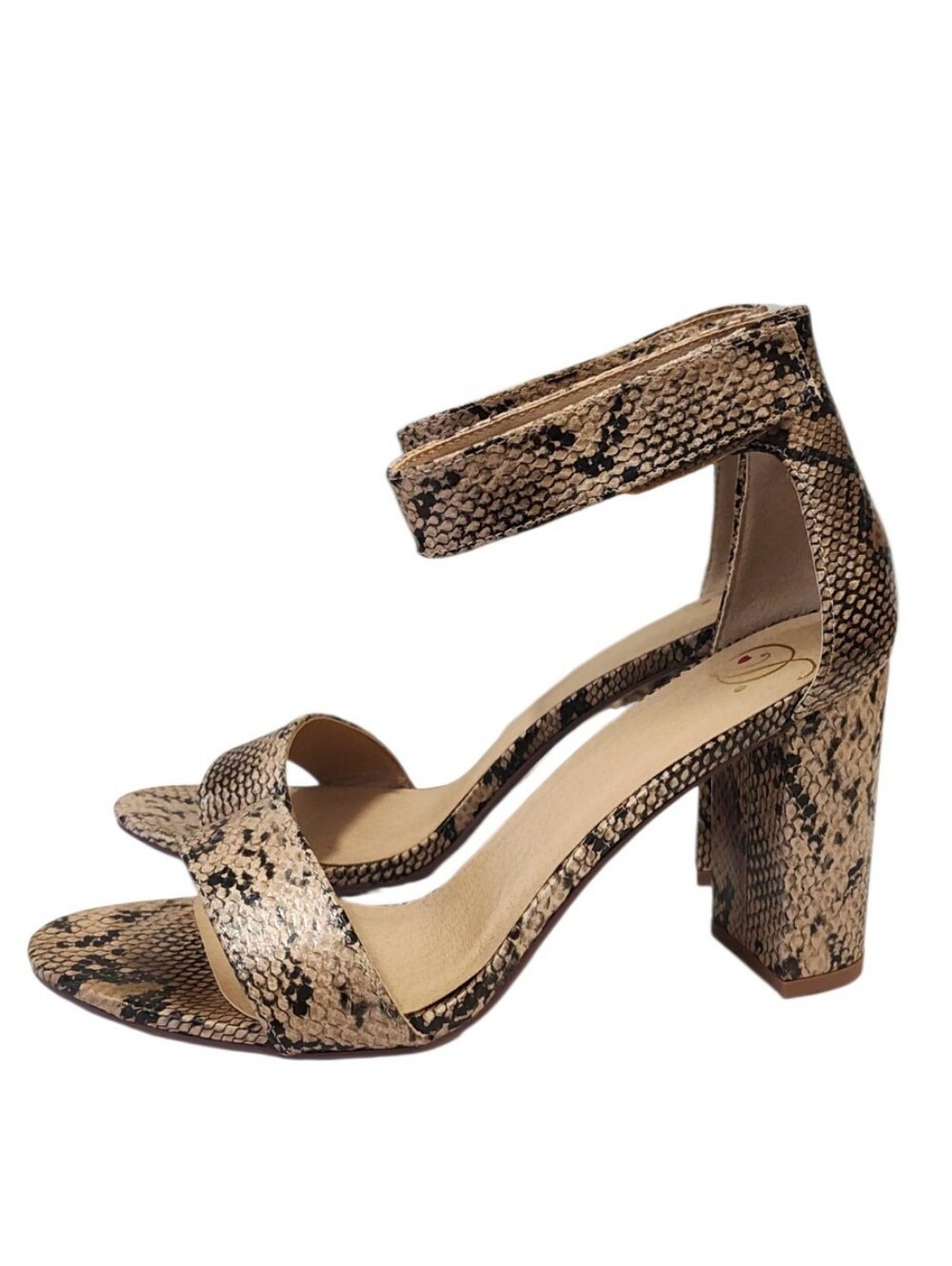 "Delicious" Snake-Print Block Heel Sandals Size 8.5 - Picture 6 of 12